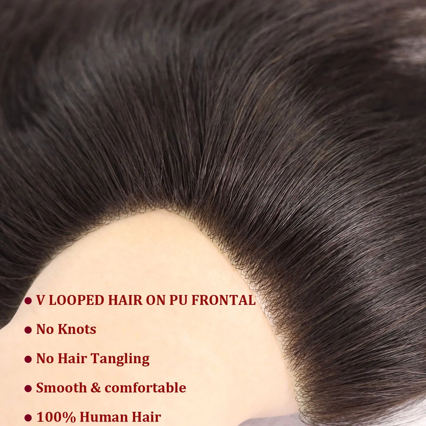 Dark Brown Human Hair Toupee Men Forehead Hairpiece Patch V Looped Invisible Seamless