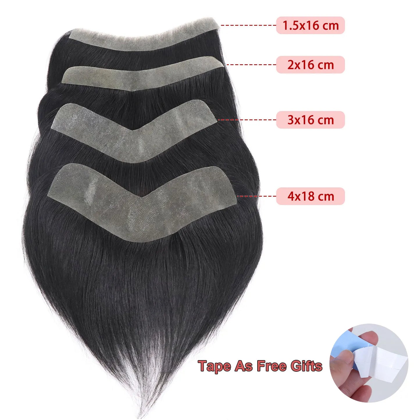 Dark Brown Human Hair Toupee Men Forehead Hairpiece Patch V Looped Invisible Seamless
