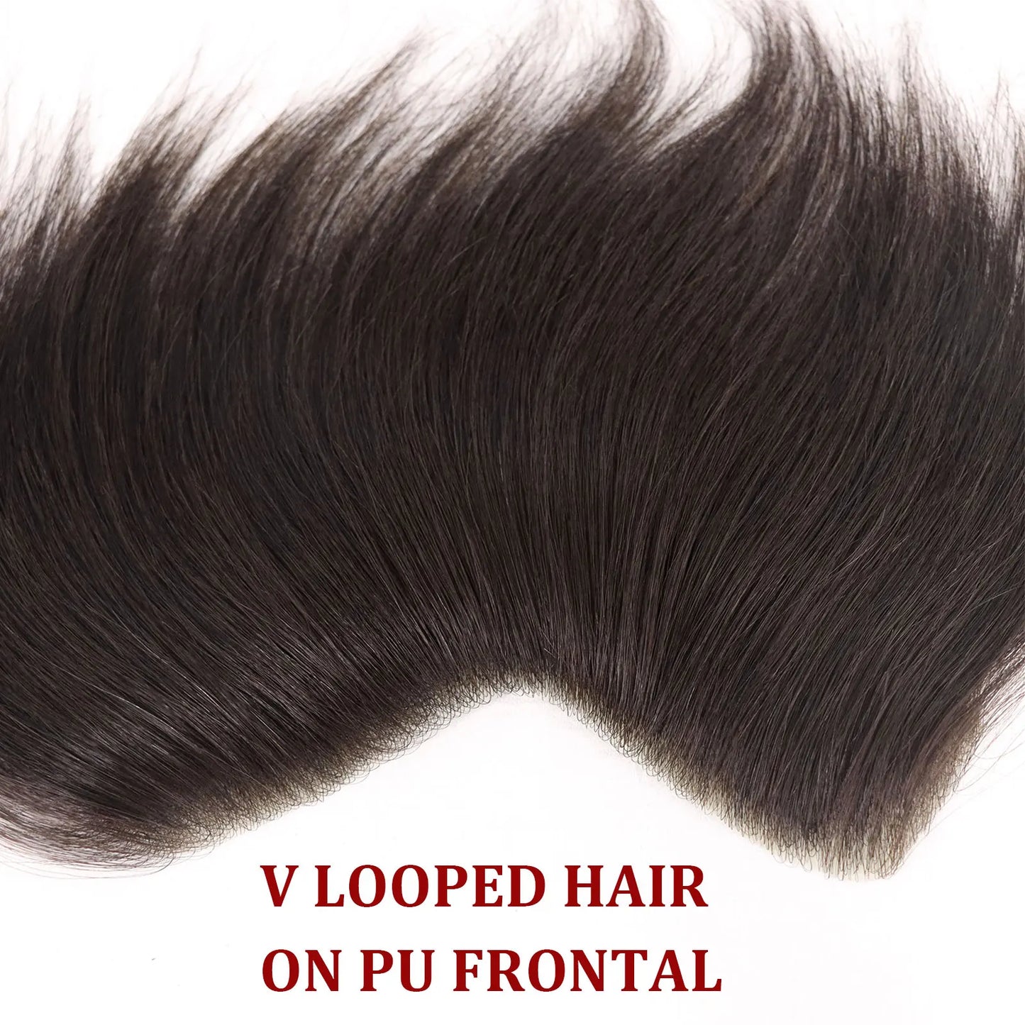 Dark Brown Human Hair Toupee Men Forehead Hairpiece Patch V Looped Invisible Seamless
