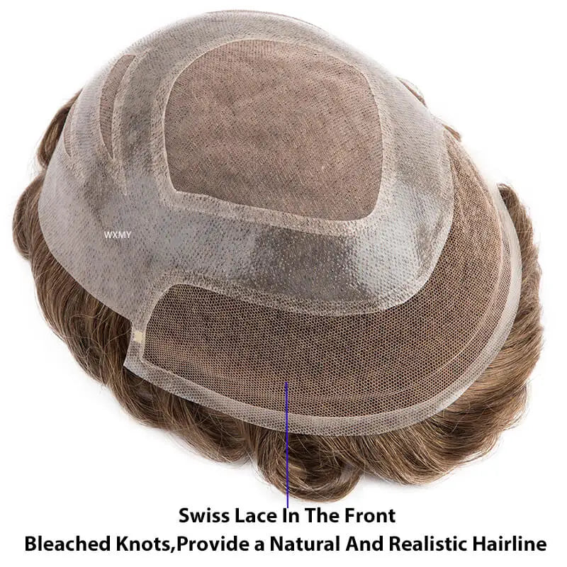 Men's Toupee Mono & Pu With Swiss Lace Front Natural Human Hair Wigs For Men