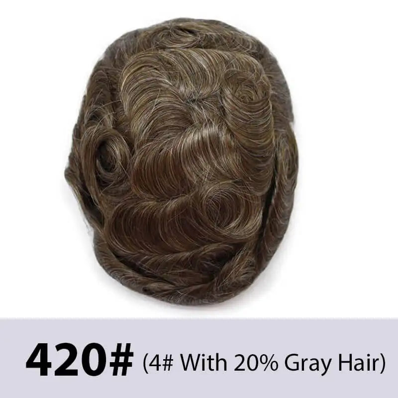 Men's Toupee Mono & Pu With Swiss Lace Front Natural Human Hair Wigs For Men