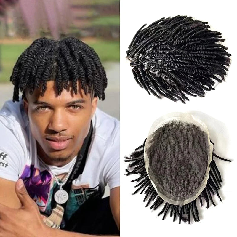 Full Lace Toupee Wigs For Black Men Kinky Curly Afro Wig Breathable Hair 100% Human Hair System Unit