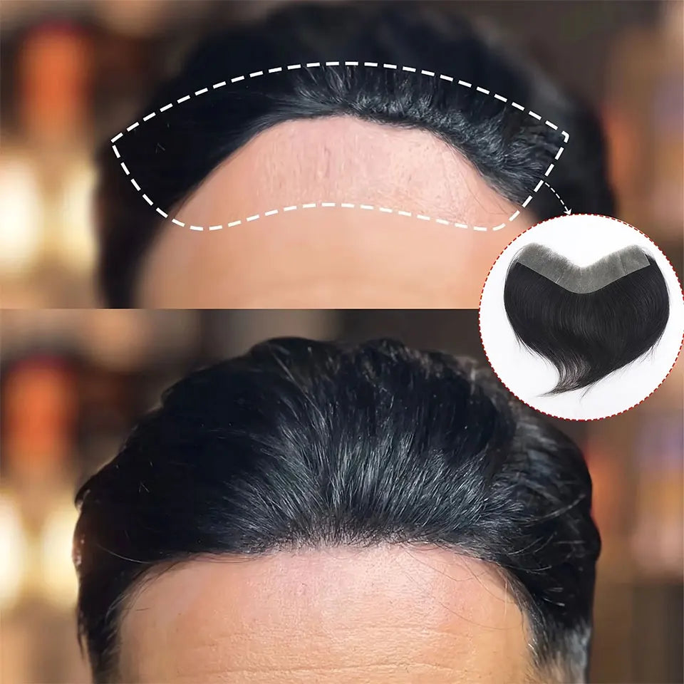 Dark Brown Human Hair Toupee Men Forehead Hairpiece Patch V Looped Invisible Seamless