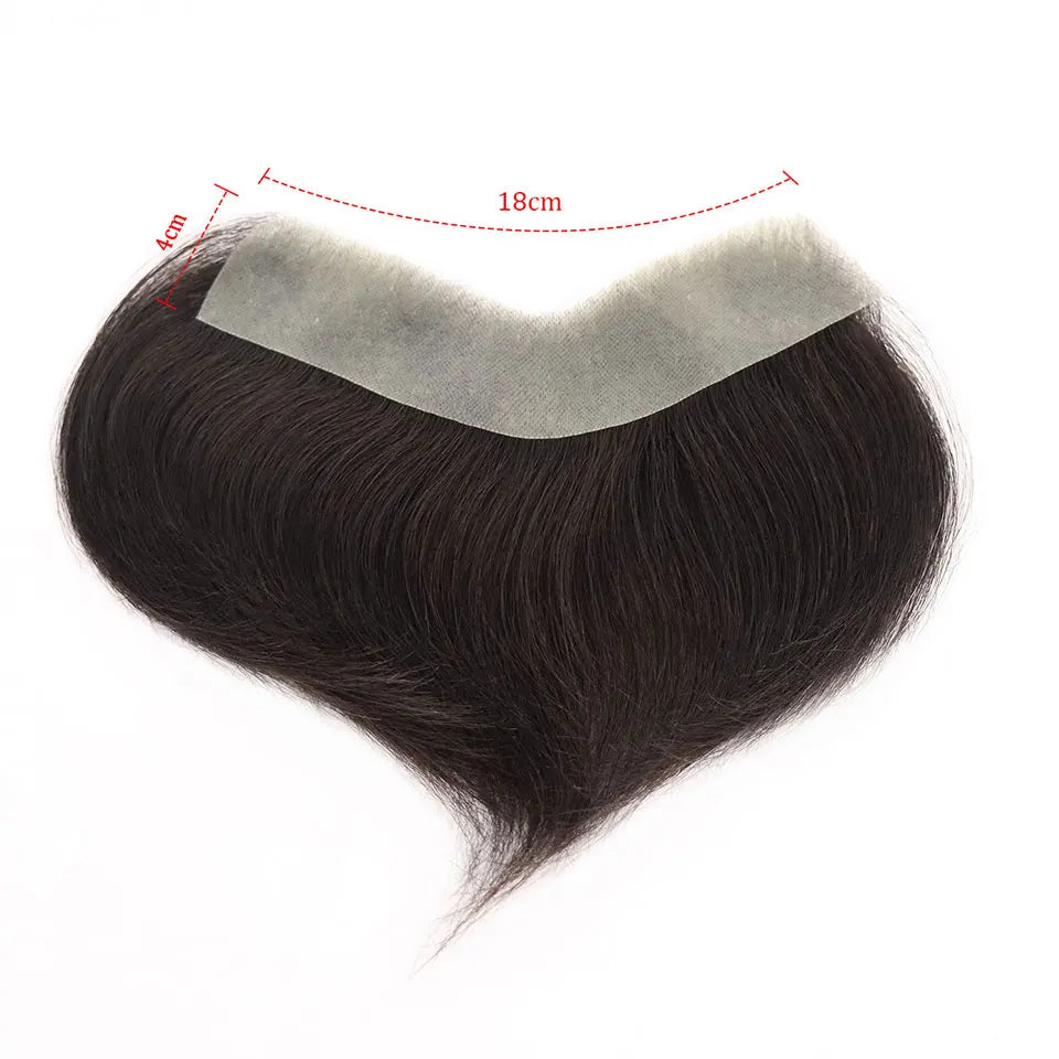 Dark Brown Human Hair Toupee Men Forehead Hairpiece Patch V Looped Invisible Seamless