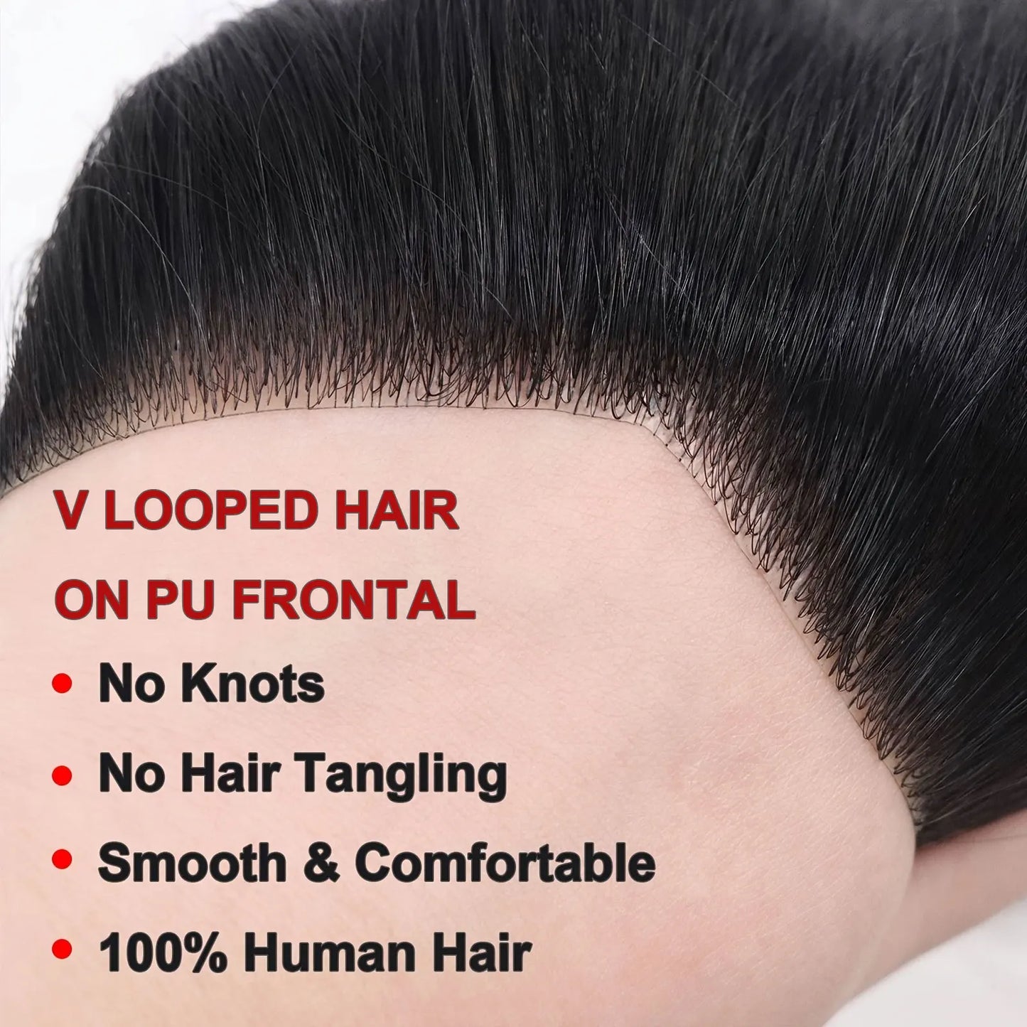 Dark Brown Human Hair Toupee Men Forehead Hairpiece Patch V Looped Invisible Seamless