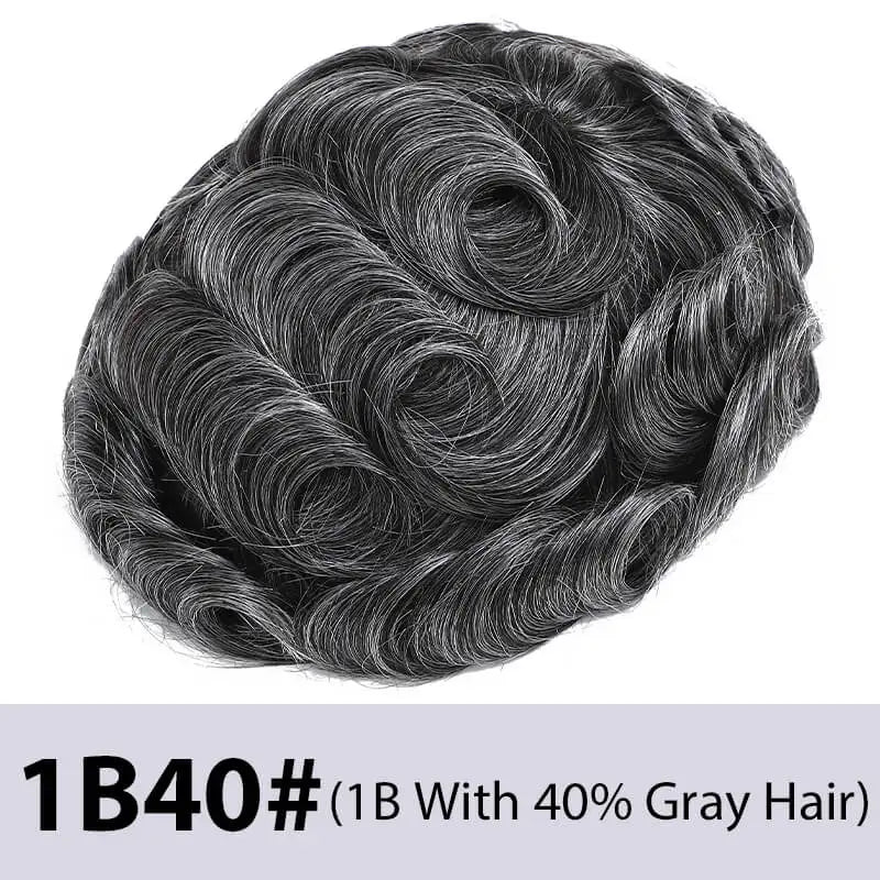 Men's Toupee Mono & Pu With Swiss Lace Front Natural Human Hair Wigs For Men
