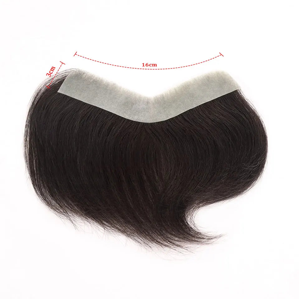 Dark Brown Human Hair Toupee Men Forehead Hairpiece Patch V Looped Invisible Seamless