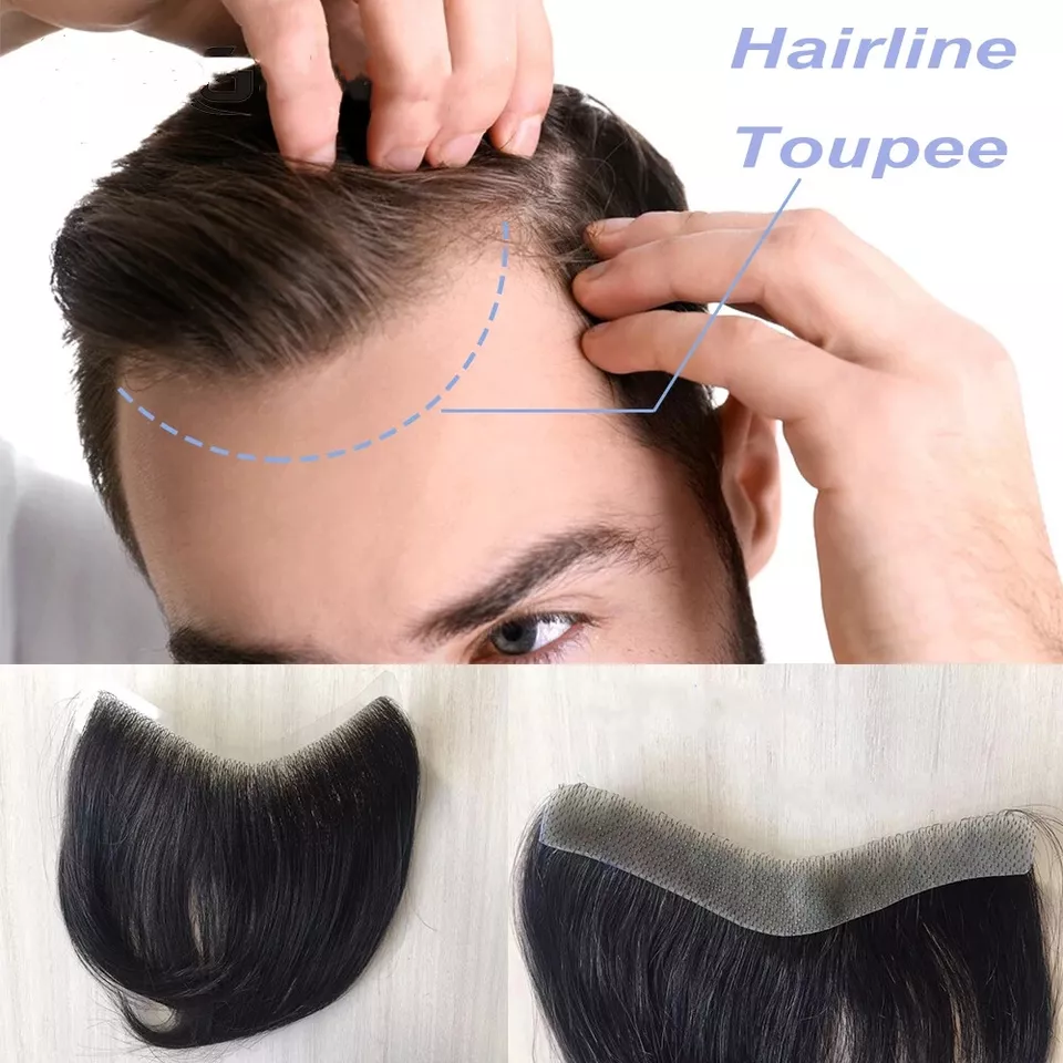 Men Forehead Hairline Toupee 100% Human Hair Skin PU Frontal Hair Patch