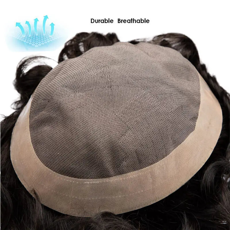 French Lace Hair System for Men PU Coated Mens Hairpiece Center Lace Human Toupee for Men