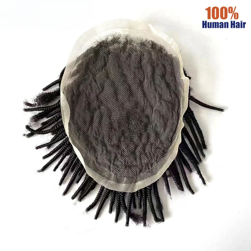 Full Lace Toupee Wigs For Black Men Kinky Curly Afro Wig Breathable Hair 100% Human Hair System Unit