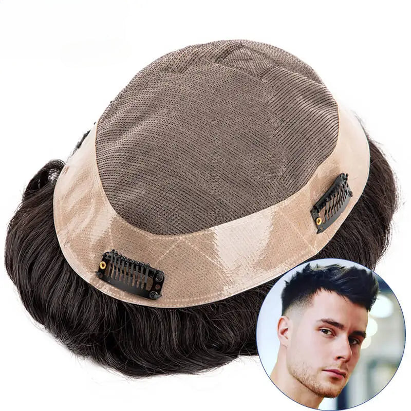Men’s Clip-On Hairpieces for Thinning Hair designed with Fine Mono and PU Perimeter