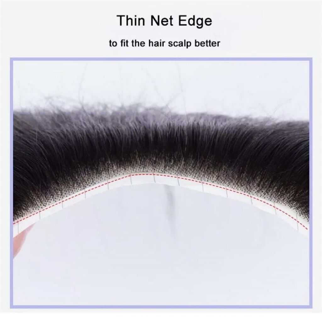 Men Forehead Hairline Toupee 100% Human Hair Skin PU Frontal Hair Patch
