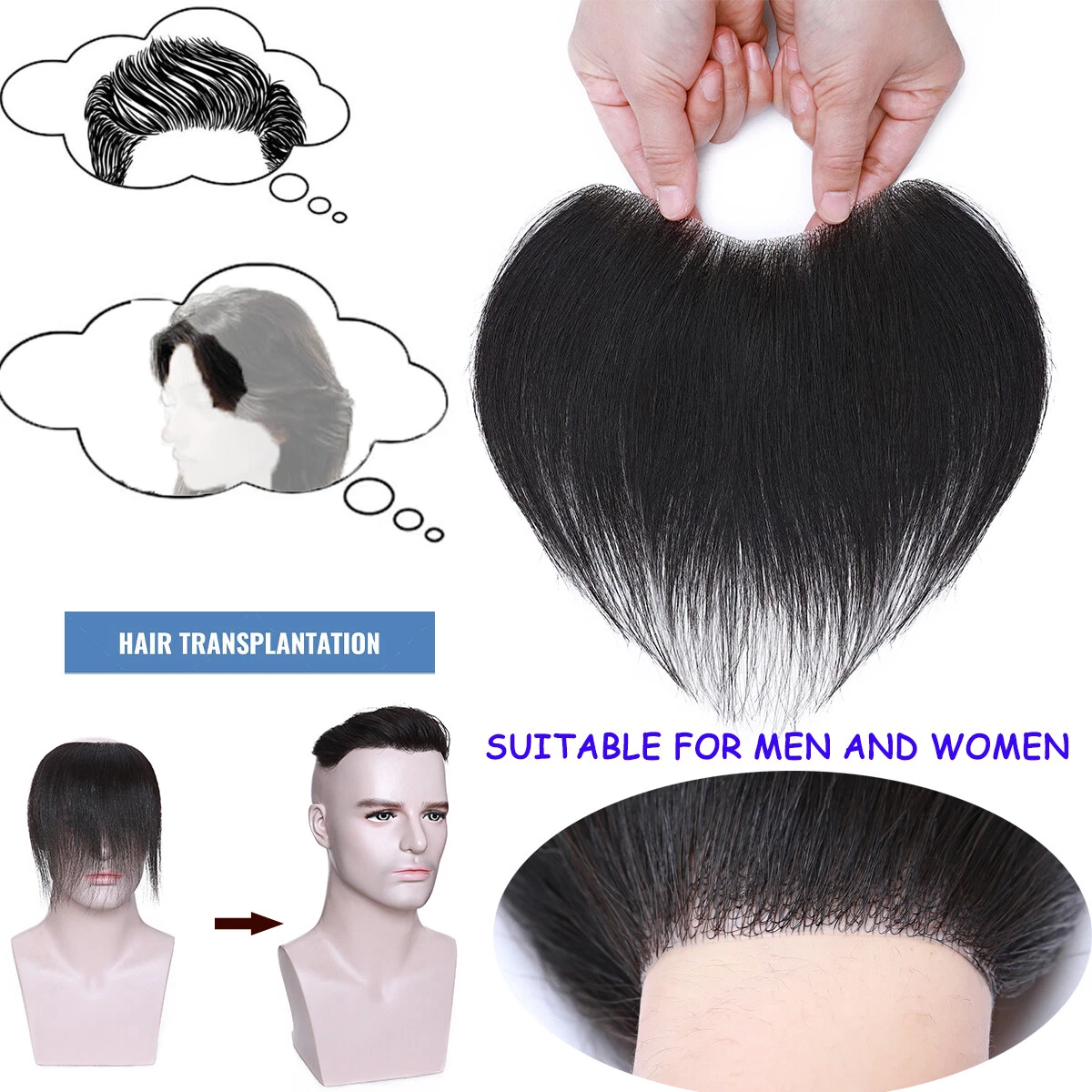 Men Forehead Hairline Toupee 100% Human Hair Skin PU Frontal Hair Patch
