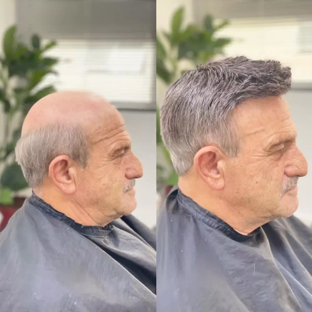 #1B60 Silver Grey Human Hair Toupee Wig Mens Replacement System Mono with PU around Base Wig Toupee