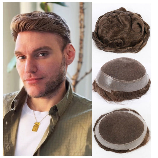 #18 Ash Blonde Brown Full French Lace Poly European Real Human Men’s Toupee