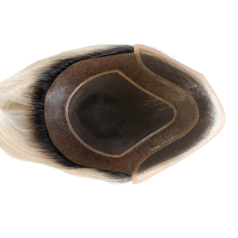 Mens Hair Replacement System 1B Off Black Rooted Ombre #60 Platinum Blonde Color Thin Skin French Lace Toupee For Men Human Hair