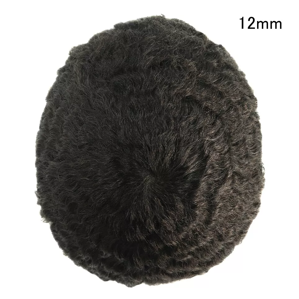 10mm Afro Curl Full French Lace Skin Base Toupee Black Hair Pieces