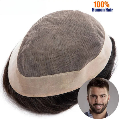 French Lace Hair System for Men PU Coated Mens Hairpiece Center Lace Human Toupee for Men