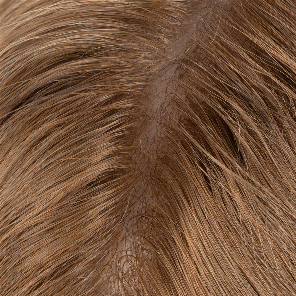 0.03mm Ultra-thin Skin Human Hair Mens Hairpiece #18 Brown Blonde V-looped 8x10 Inch