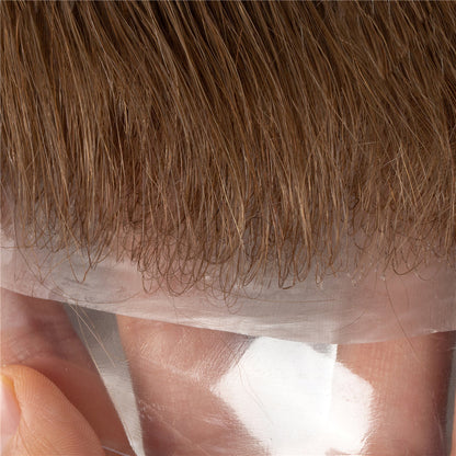 0.03mm Ultra-thin Skin Human Hair Mens Hairpiece #18 Brown Blonde V-looped 8x10 Inch