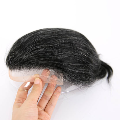#1B60 Silver Grey Human Hair Toupee Wig Mens Replacement System Mono with PU around Base Wig Toupee