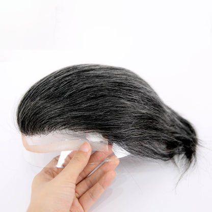 #1B60 Silver Grey Human Hair Toupee Wig Mens Replacement System Mono with PU around Base Wig Toupee