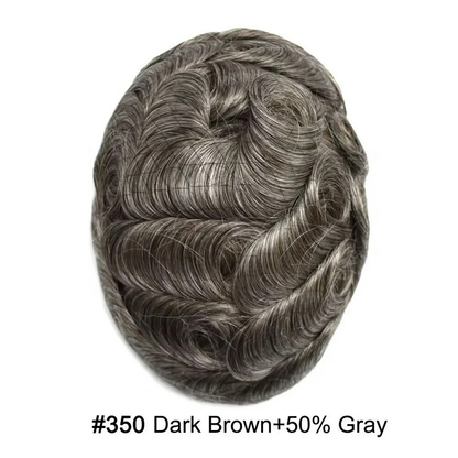6*8 inches Base #350 Dark Brown with 50% Gray Human Hair Replacement System