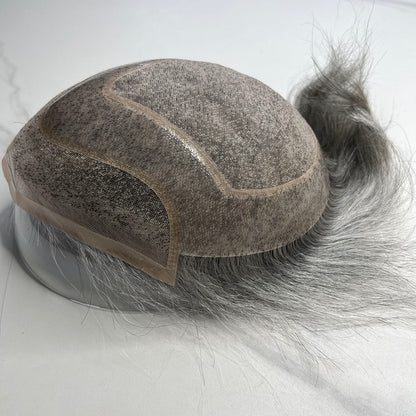 #1B80 Gray Hair Pieces High Quality Toupee Wig Mens Replacement System Mono with PU around Base Wig Toupee