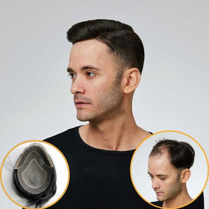 #1 Black Thin Skin French Lace Mono Men's Hair System Human Hair Toupee For Men