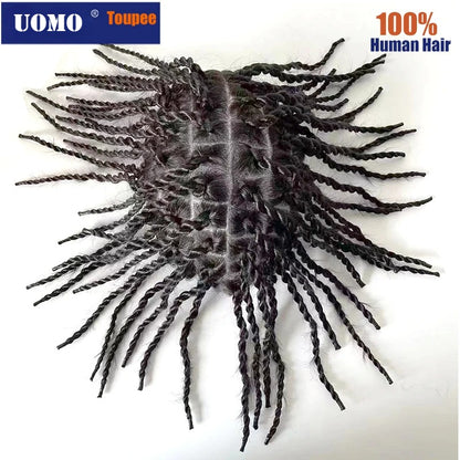 Afro Kinky Twist Crochet Braids Hair for Men Full PU Poly Thin Skin Hair Piece Mens Wig