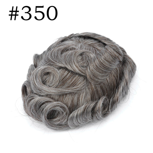 6*8 inches Base #350 Dark Brown with 50% Gray Human Hair Replacement System