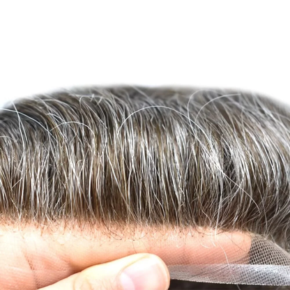 6*8 inches Base #350 Dark Brown with 50% Gray Human Hair Replacement System