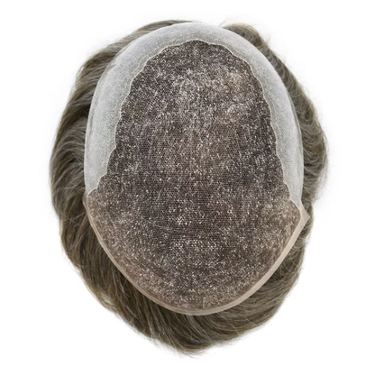 6*8 inches Base #350 Dark Brown with 50% Gray Human Hair Replacement System