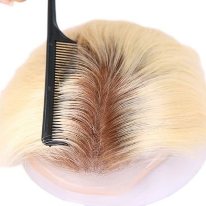 Ombre Blonde Human Hair Toupee Wig Mens Replacement System Mono with PU around Base Wig Toupee