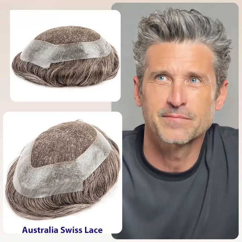 Swiss Lace With Skin Around Toupee Men Natural Human Hair Men's Wigs Systems