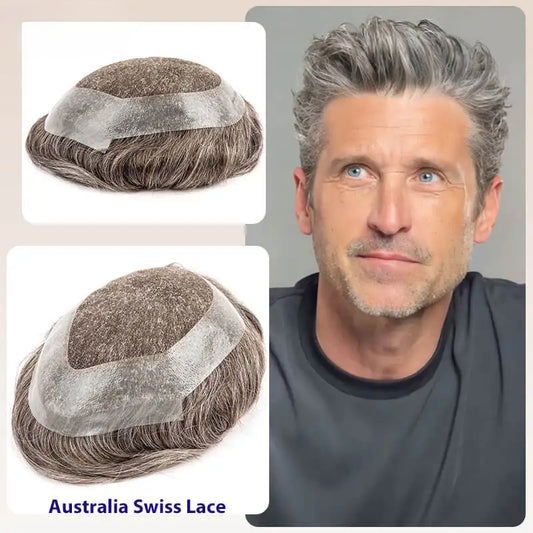 Swiss Lace With Skin Around Toupee Men Natural Human Hair Men's Wigs Systems