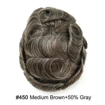 French Lace Hair System for Men PU Coated Mens Hairpiece Center Lace Human Toupee for Men