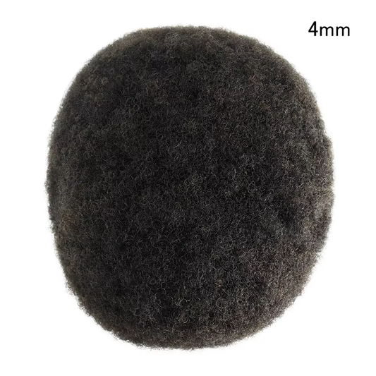 4mm Afro Curls Full PU Skin Base Toupee Black Hair Replacement System