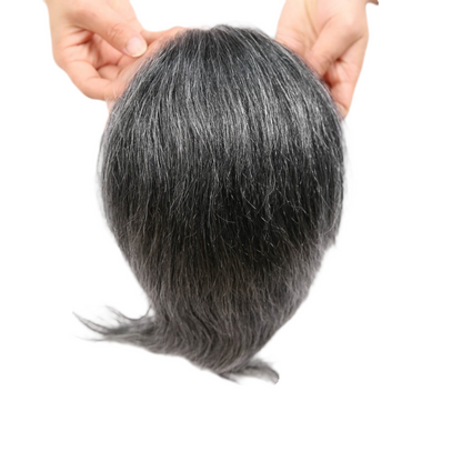 #1B10 Dark Salt Pepper Human Hair Toupee Wig Mens Replacement System Mono with PU around Base Wig Toupee