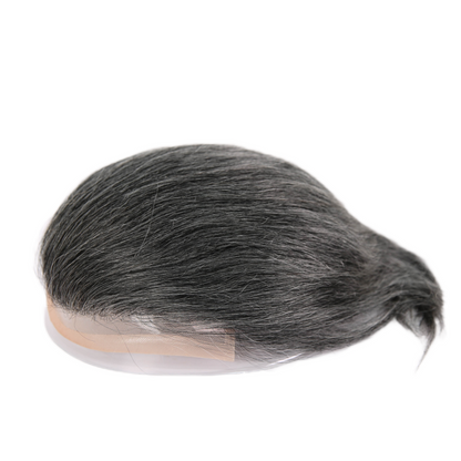 #1B10 Dark Salt Pepper Human Hair Toupee Wig Mens Replacement System Mono with PU around Base Wig Toupee