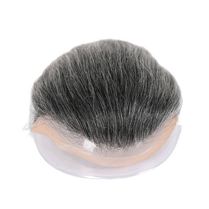 #1B10 Dark Salt Pepper Human Hair Toupee Wig Mens Replacement System Mono with PU around Base Wig Toupee