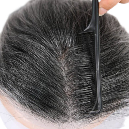 #1B10 Dark Salt Pepper Human Hair Toupee Wig Mens Replacement System Mono with PU around Base Wig Toupee