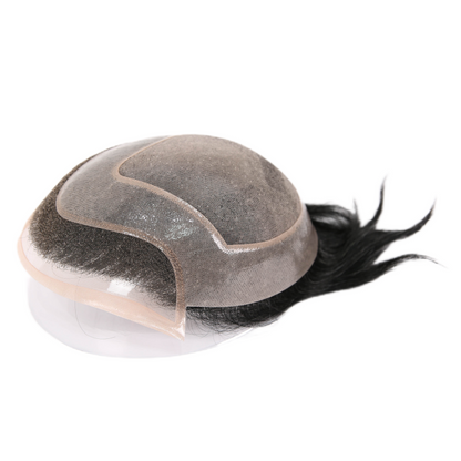 #1B10 Human Hair Toupee Wig Mens Replacement System Mono with PU around Base Wig Toupee