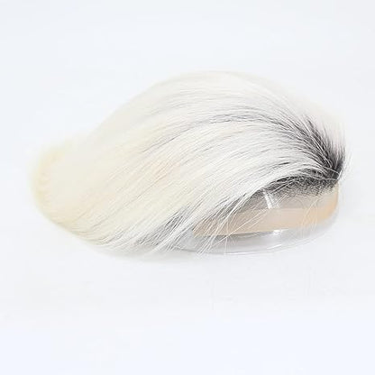 Mens Hair Replacement System 1B Off Black Rooted Ombre #60 Platinum Blonde Color Thin Skin French Lace Toupee For Men Human Hair