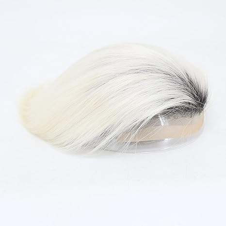 Mens Hair Replacement System 1B Off Black Rooted Ombre #60 Platinum Blonde Color Thin Skin French Lace Toupee For Men Human Hair