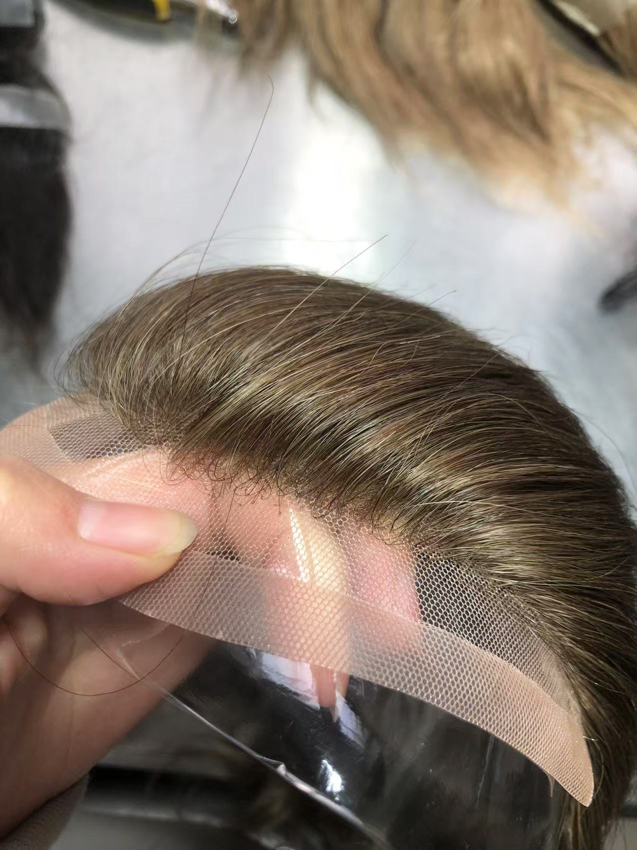 #7 Dark Ash Blonde Toupee for Men Hair System Replacement Mens Human Hair Piece