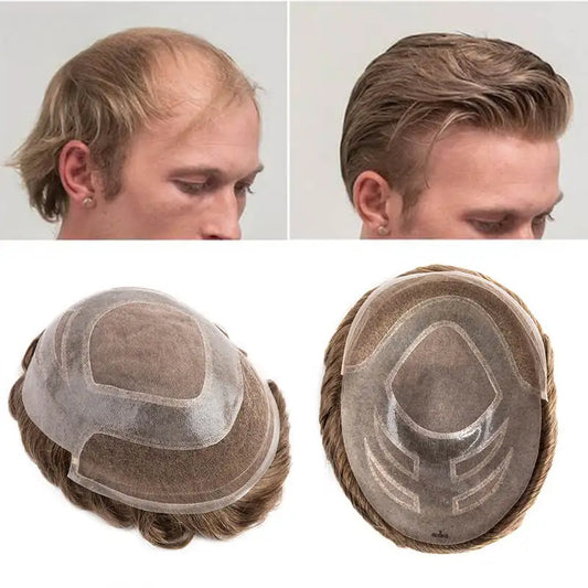 Men's Toupee Mono & Pu With Swiss Lace Front Natural Human Hair Wigs For Men