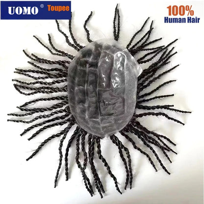 Afro Kinky Twist Crochet Braids Hair for Men Full PU Poly Thin Skin Hair Piece Mens Wig