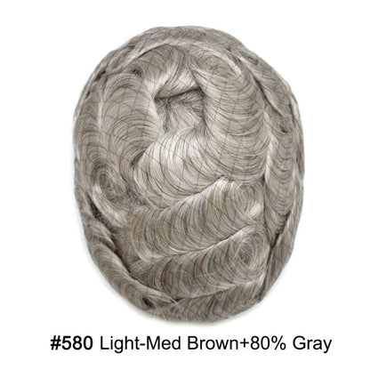 French Lace Hair System for Men PU Coated Mens Hairpiece Center Lace Human Toupee for Men
