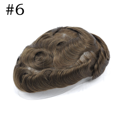0.03mm Ultra-thin Skin Human Hair Mens Hairpiece #18 Brown Blonde V-looped 8x10 Inch